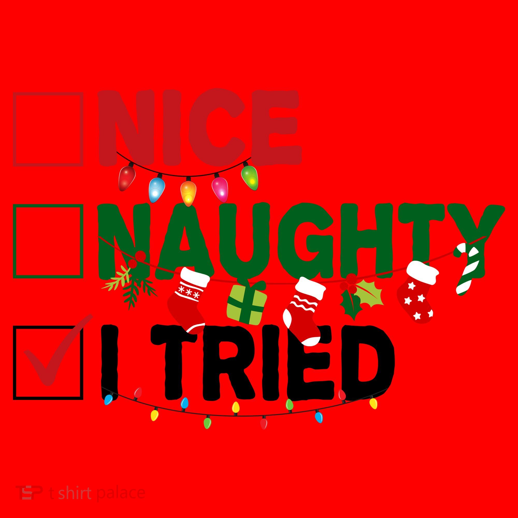 Nice Naughty I Tried Funny Christmas Checklist Santa Hat