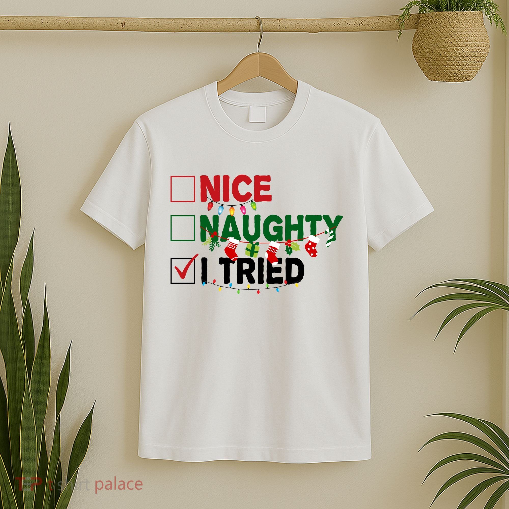 Nice Naughty I Tried Funny Christmas Checklist T-Shirt