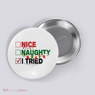 Nice Naughty I Tried Funny Christmas Checklist Button