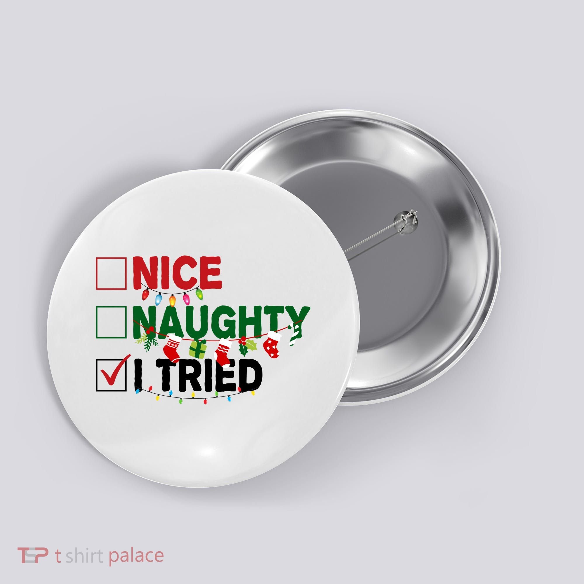 Nice Naughty I Tried Funny Christmas Checklist Button
