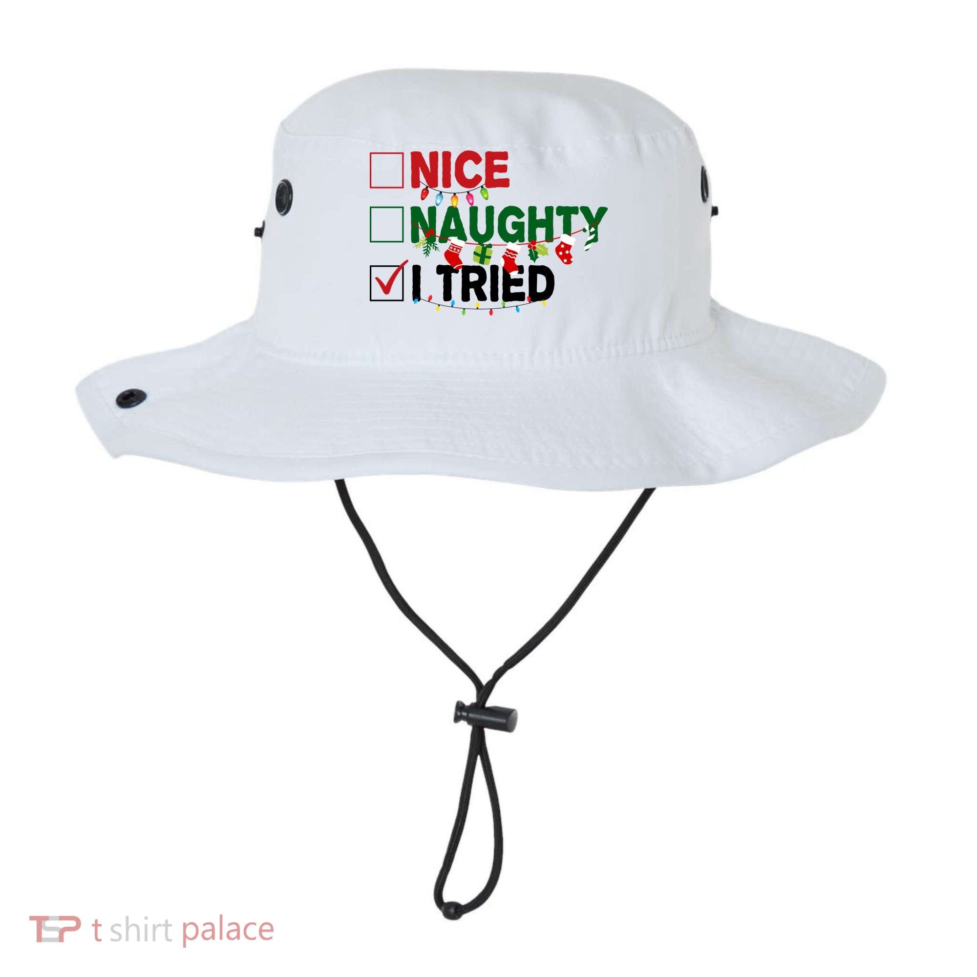 Nice Naughty I Tried Funny Christmas Checklist Bucket Hat