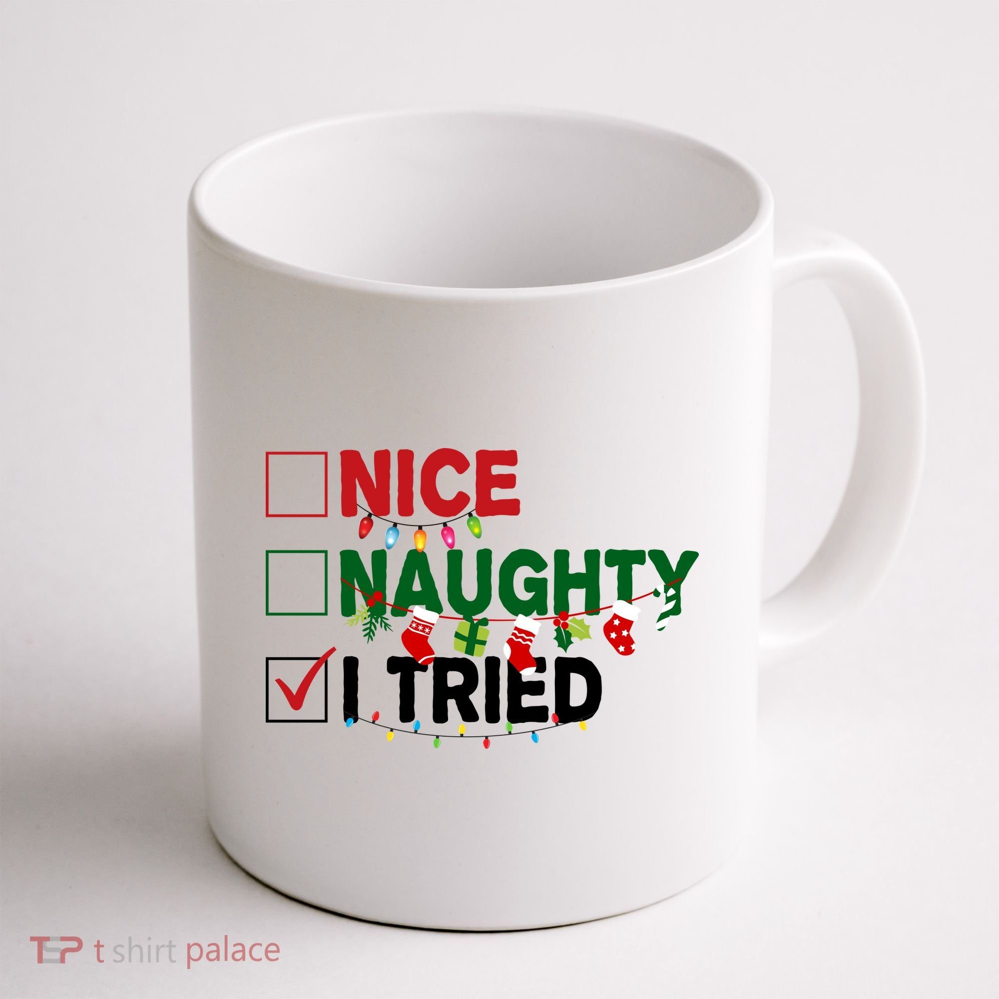 Nice Naughty I Tried Funny Christmas Checklist Coffee Mug