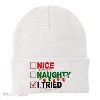 Nice Naughty I Tried Funny Christmas Checklist Beanie thumb 0
