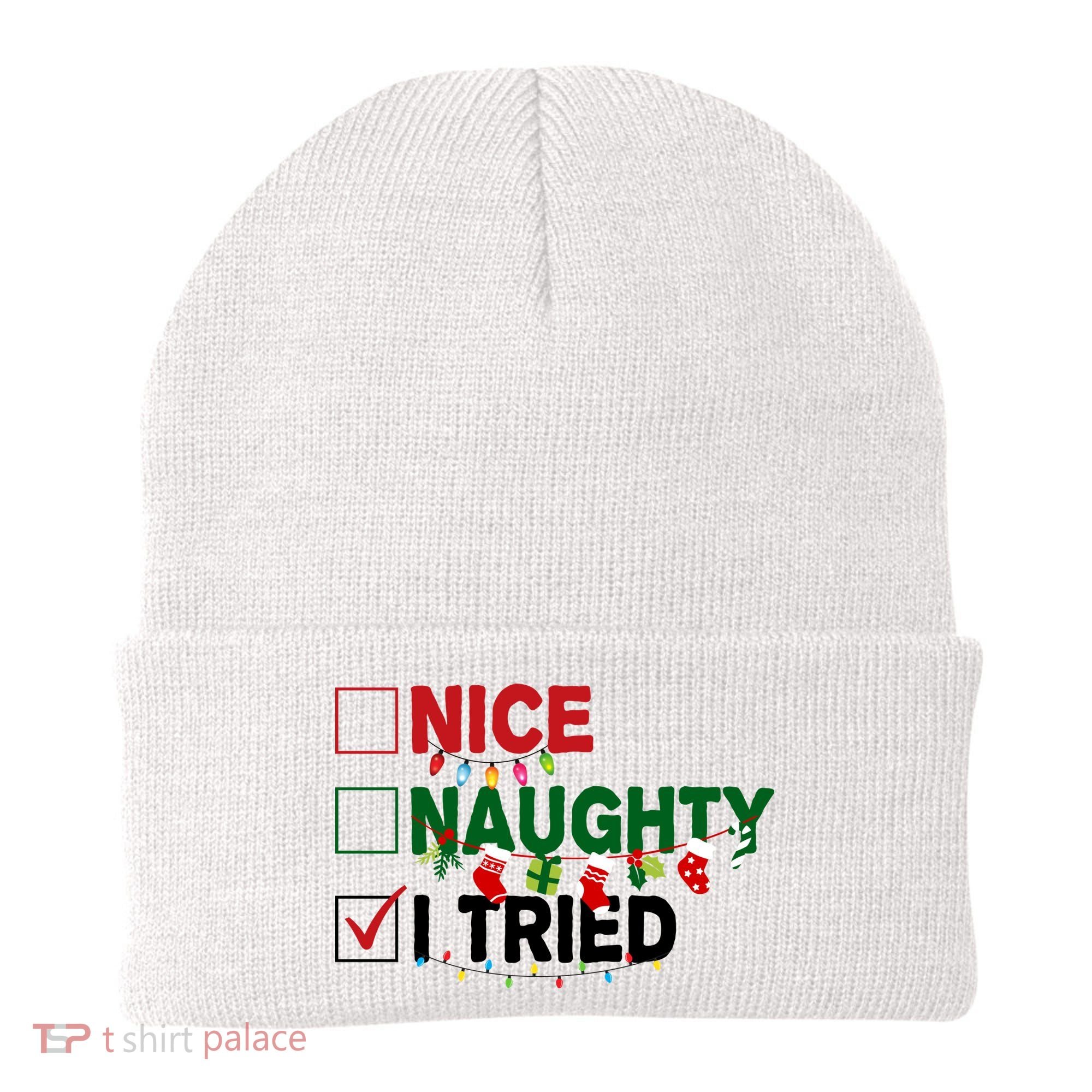 Nice Naughty I Tried Funny Christmas Checklist Beanie