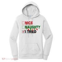 Nice Naughty I Tried Funny Christmas Checklist Women's Hoodie thumb 0