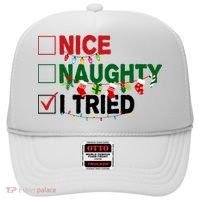 Nice Naughty I Tried Funny Christmas Checklist Hat thumb 0