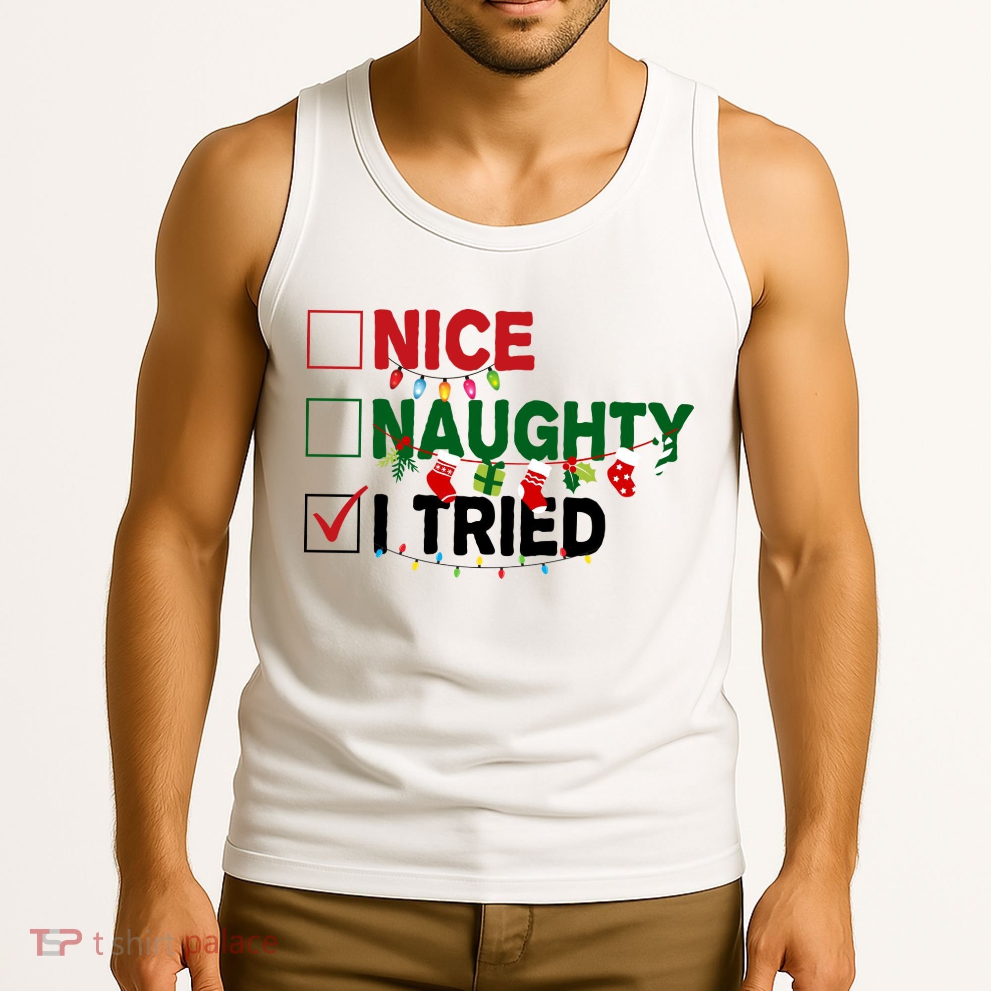 Nice Naughty I Tried Funny Christmas Checklist Tank Top