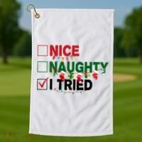 Nice Naughty I Tried Funny Christmas Checklist Golf Towel thumb 1