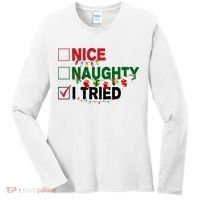 Nice Naughty I Tried Funny Christmas Checklist Women's Long Sleeve Shirt thumb 0