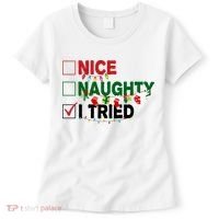 Nice Naughty I Tried Funny Christmas Checklist Women's T-Shirt thumb 0