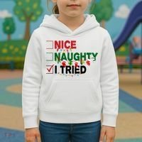 Nice Naughty I Tried Funny Christmas Checklist Kids Hoodie thumb 3