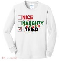 Nice Naughty I Tried Funny Christmas Checklist Kids Long Sleeve Shirt thumb 0