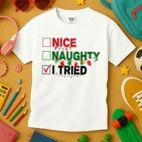Nice Naughty I Tried Funny Christmas Checklist Kids T-Shirt thumb 3