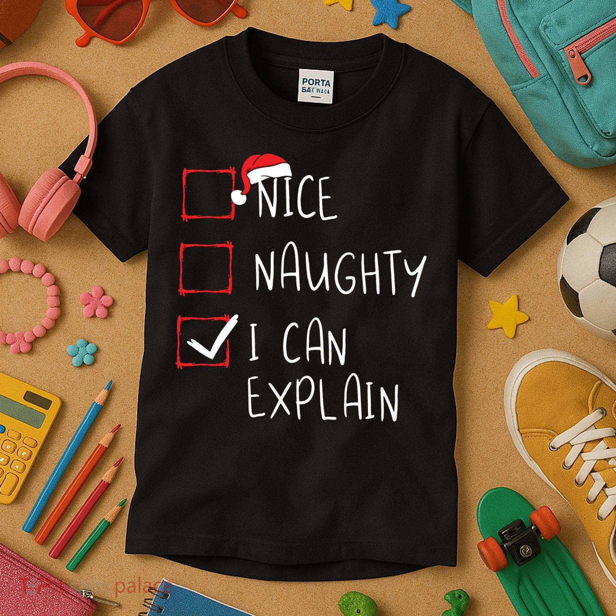 Nice Naughty I Can Explain Christmas List Xmas Santa Claus Kids T-Shirt