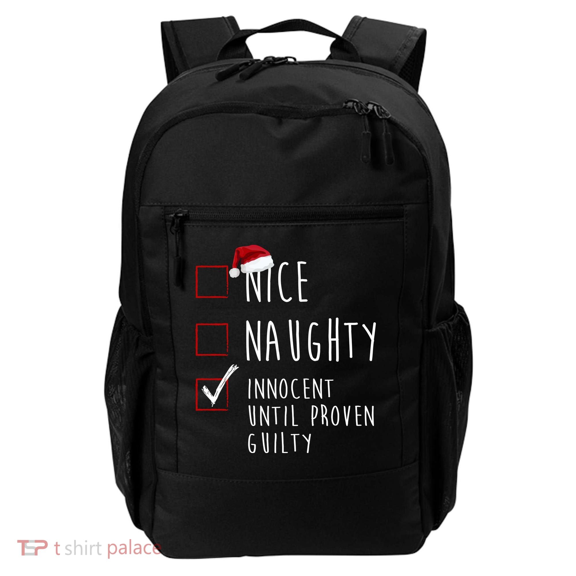 Nice Naughty Innocent Until Proven Guilty Christmas Checklist Backpack
