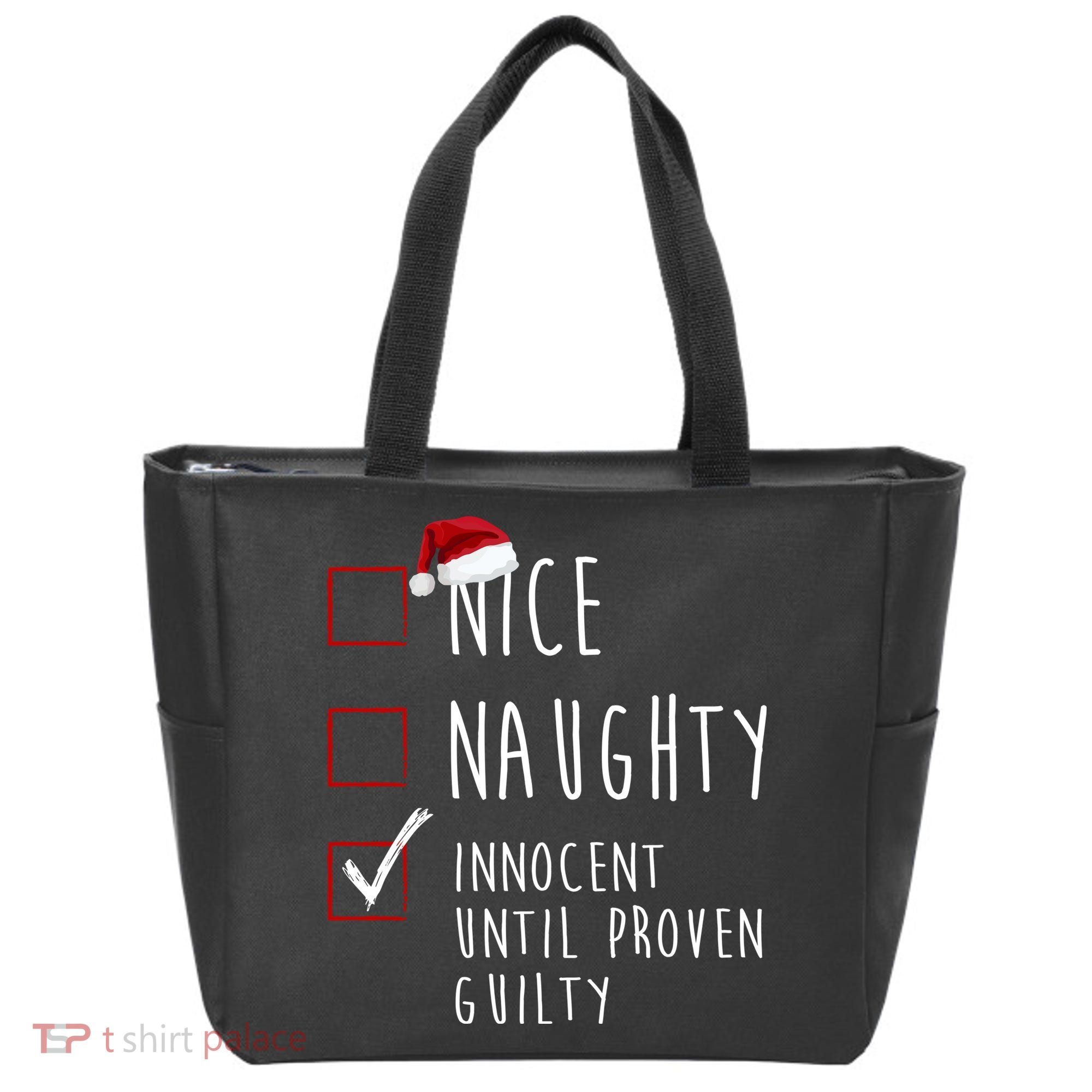 Nice Naughty Innocent Until Proven Guilty Christmas Checklist Tote Bag
