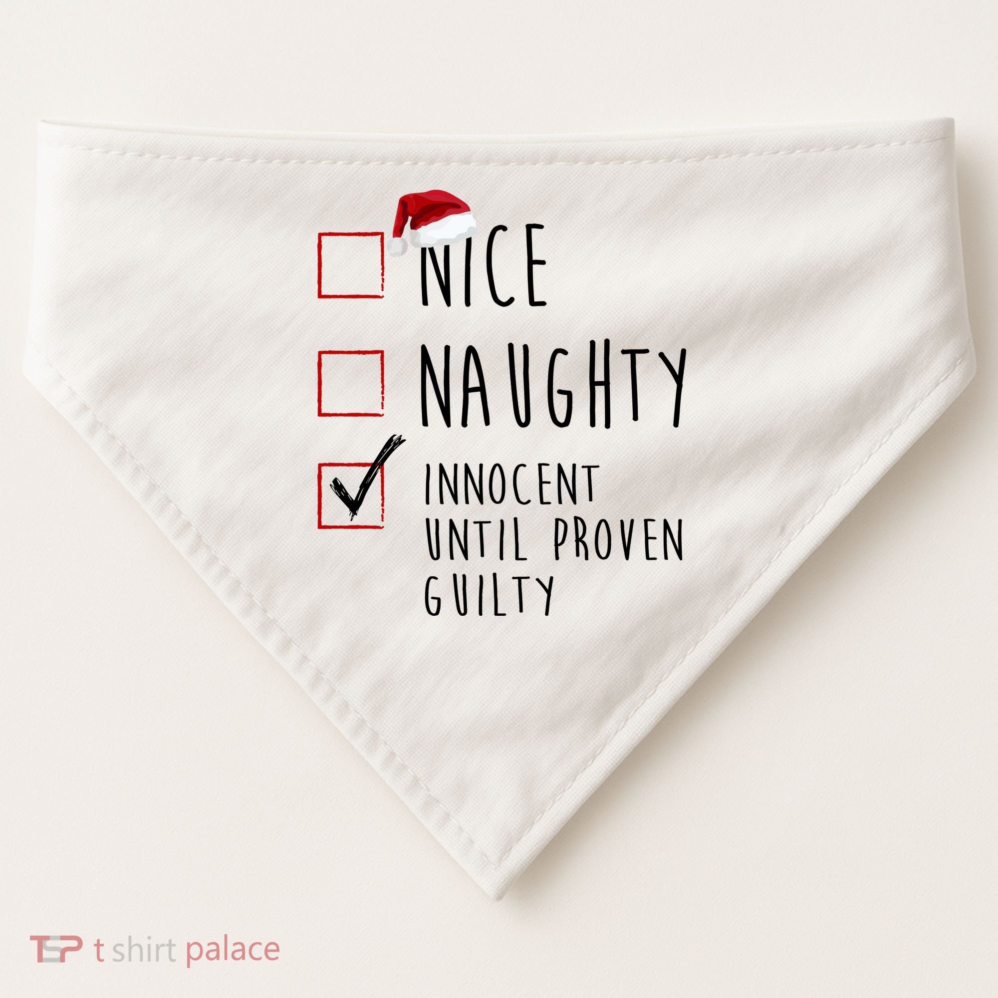 Nice Naughty Innocent Until Proven Guilty Christmas Checklist USA-Made Doggie Bandana