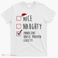 Nice Naughty Innocent Until Proven Guilty Christmas Checklist T-Shirt thumb 0