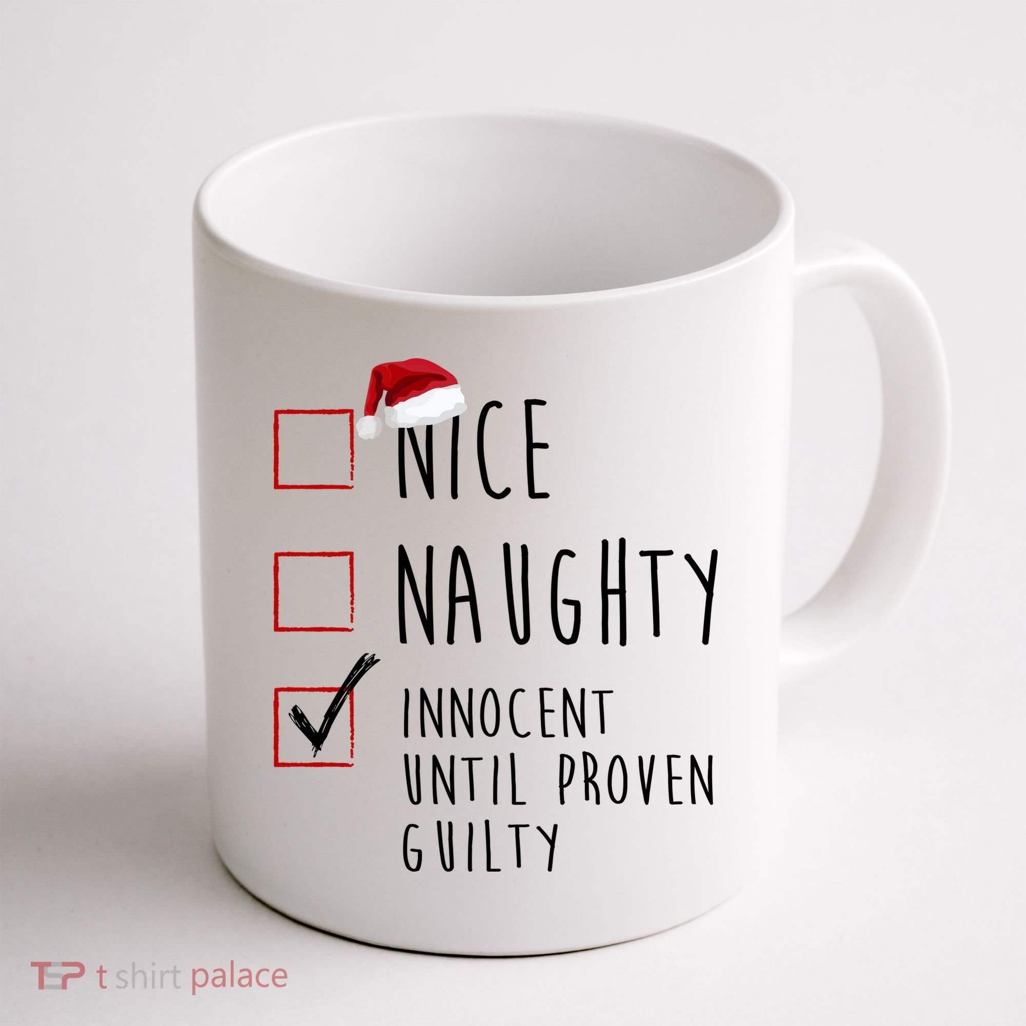Nice Naughty Innocent Until Proven Guilty Christmas Checklist Coffee Mug