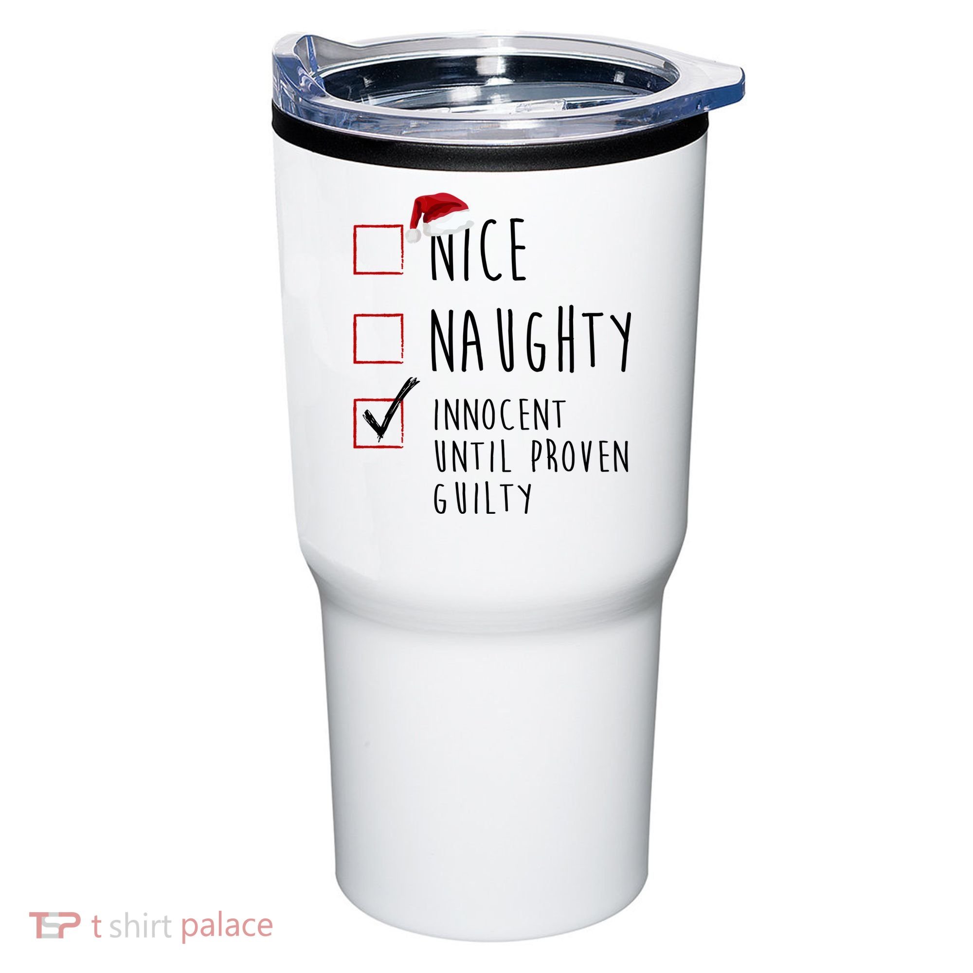Nice Naughty Innocent Until Proven Guilty Christmas Checklist Tumbler