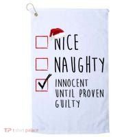 Nice Naughty Innocent Until Proven Guilty Christmas Checklist Golf Towel thumb 0