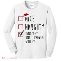Nice Naughty Innocent Until Proven Guilty Christmas Checklist Kids Long Sleeve Shirt thumb 0