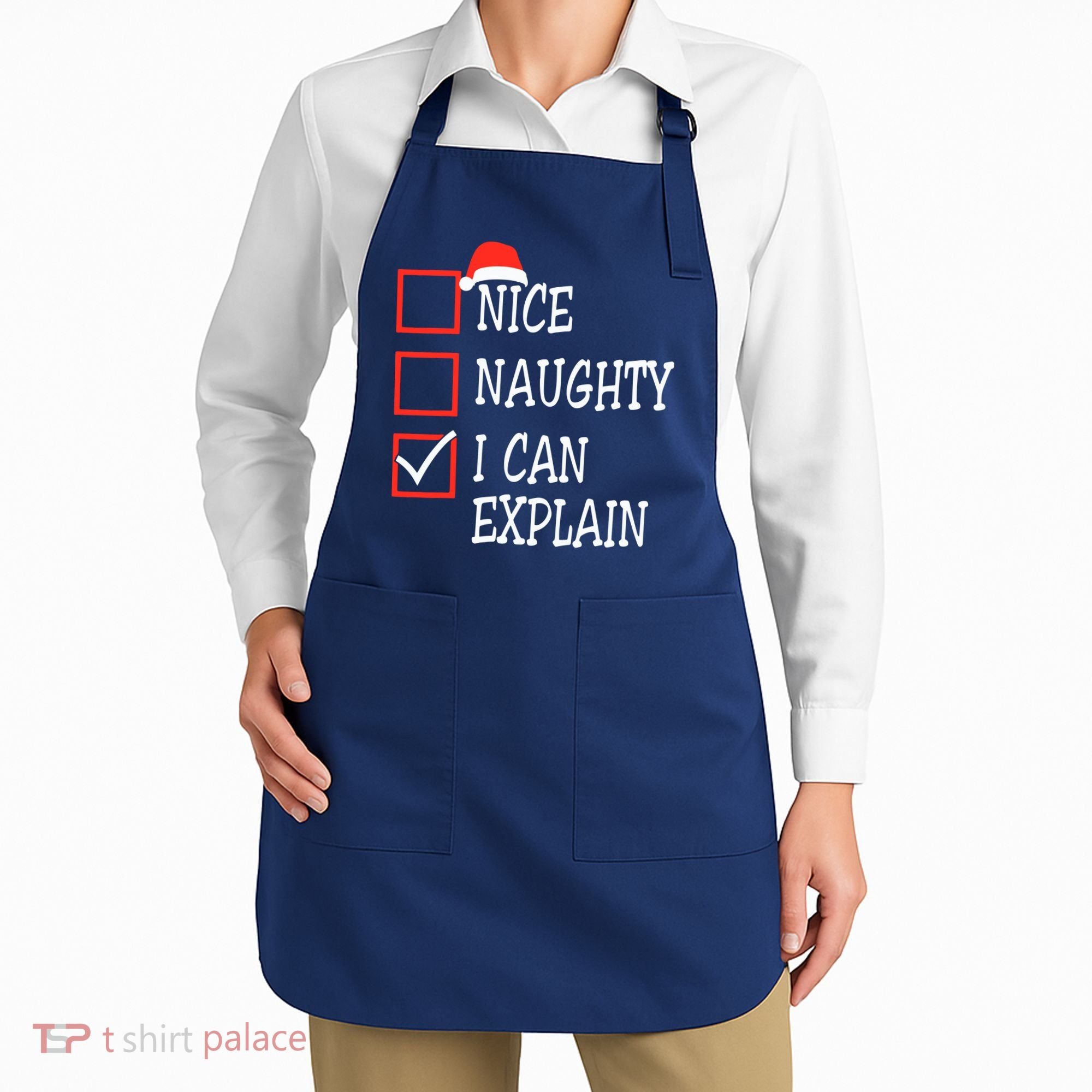 Nice Naughty I Can Explain Christmas List Xmas Santa Claus Apron