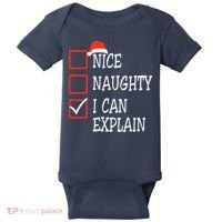 Nice Naughty I Can Explain Christmas List Xmas Santa Claus Baby Bodysuit thumb 0