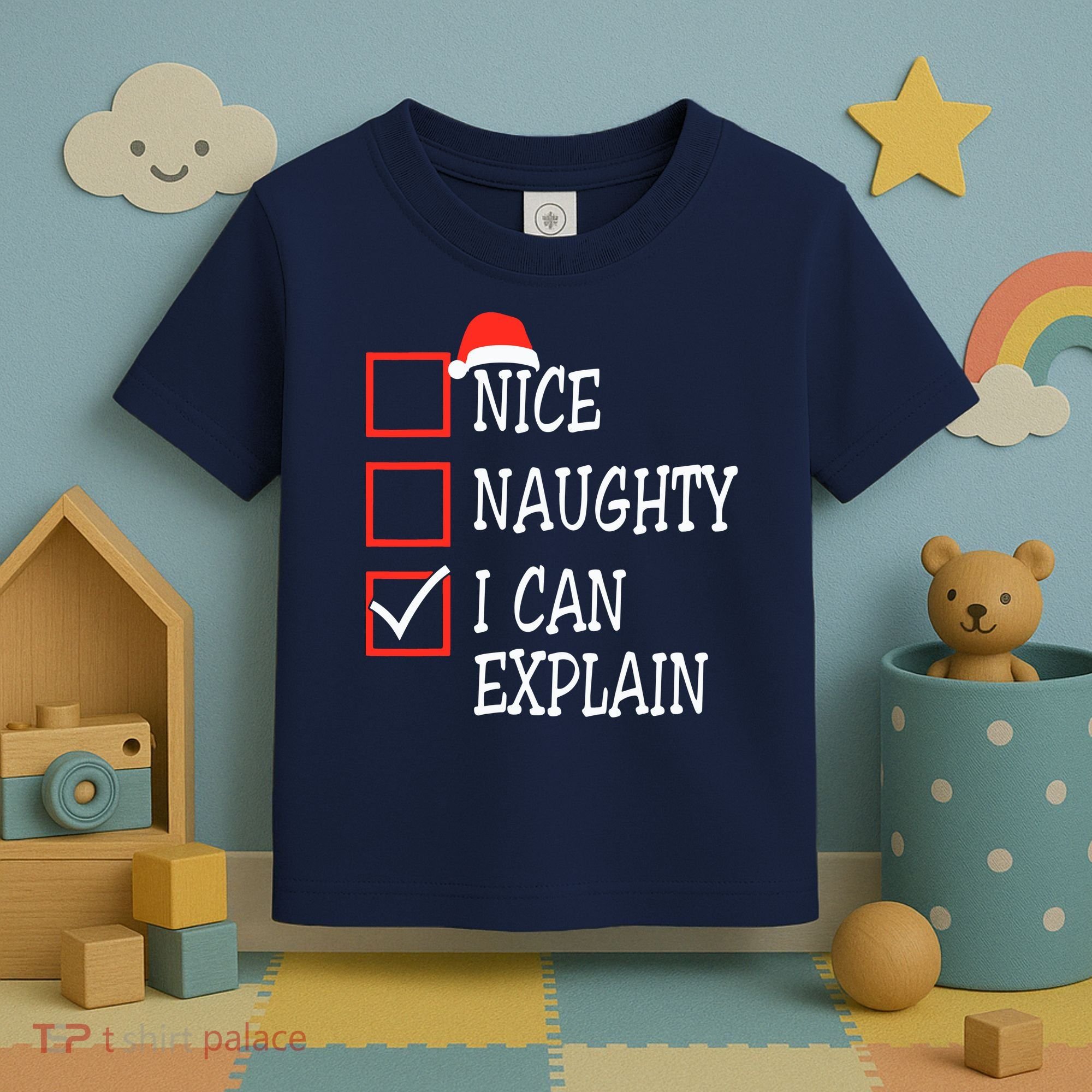 Nice Naughty I Can Explain Christmas List Xmas Santa Claus Toddler T-Shirt