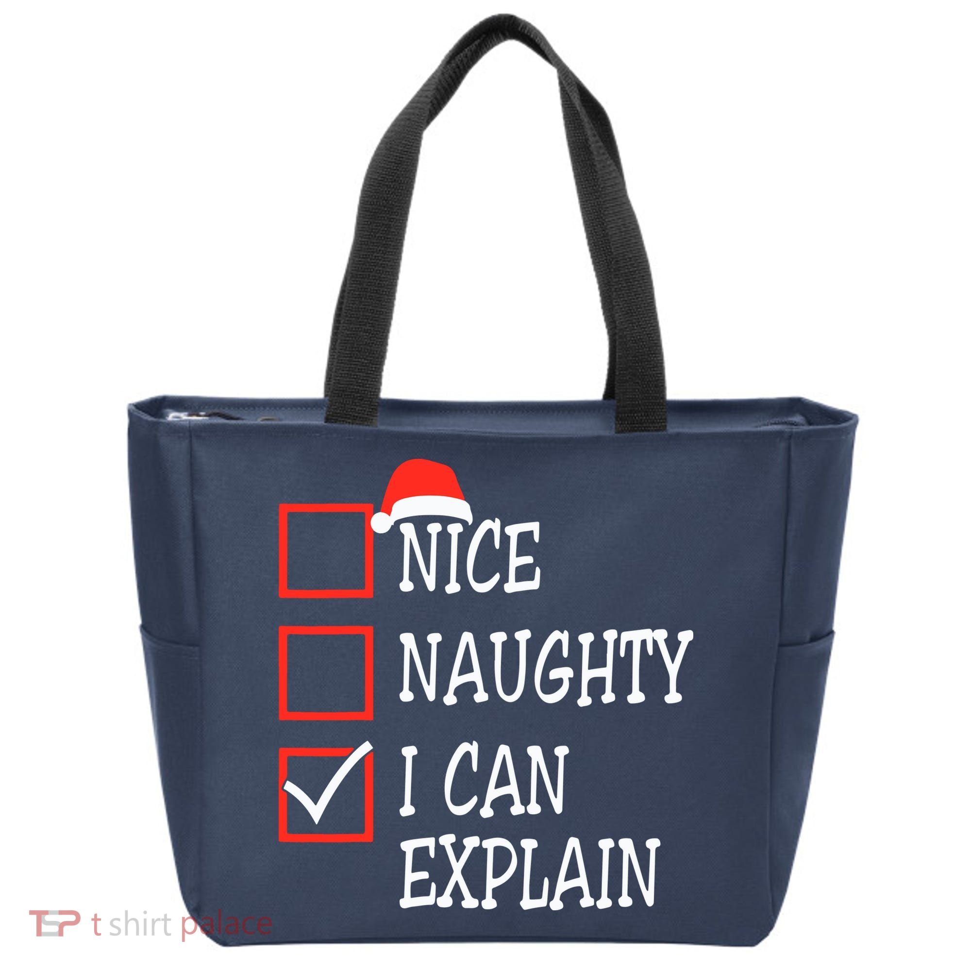 Nice Naughty I Can Explain Christmas List Xmas Santa Claus Tote Bag