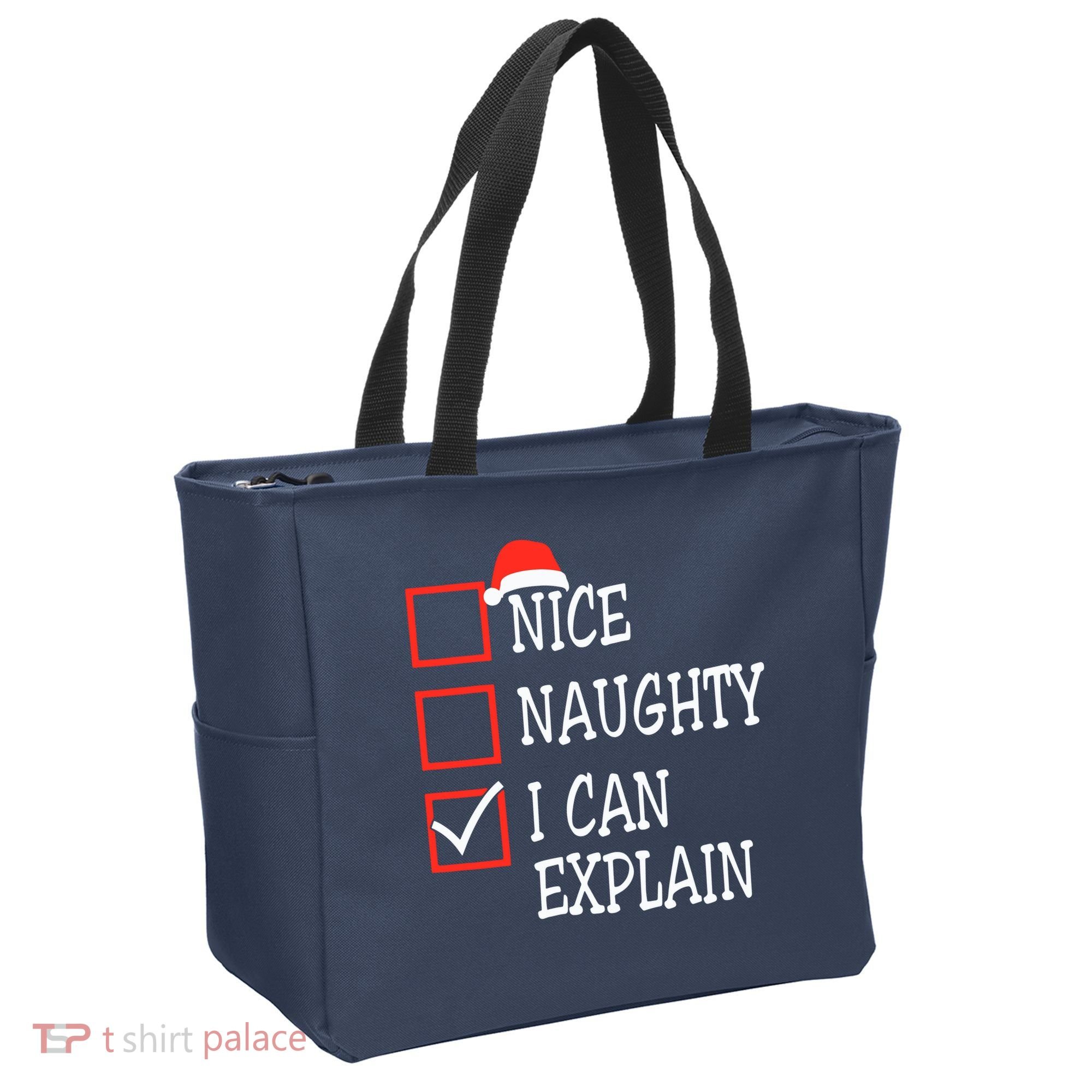 Nice Naughty I Can Explain Christmas List Xmas Santa Claus Tote Bag