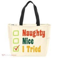 Naughty Nice I Tried Funny Christmas Tote Bag thumb 0
