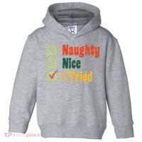 Naughty Nice I Tried Funny Christmas Toddler Hoodie thumb 0