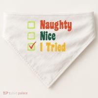 Naughty Nice I Tried Funny Christmas USA-Made Doggie Bandana thumb 0