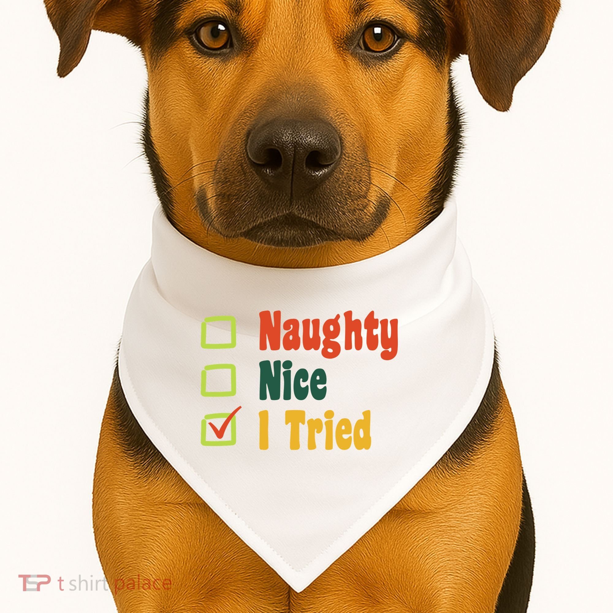 Naughty Nice I Tried Funny Christmas USA-Made Doggie Bandana