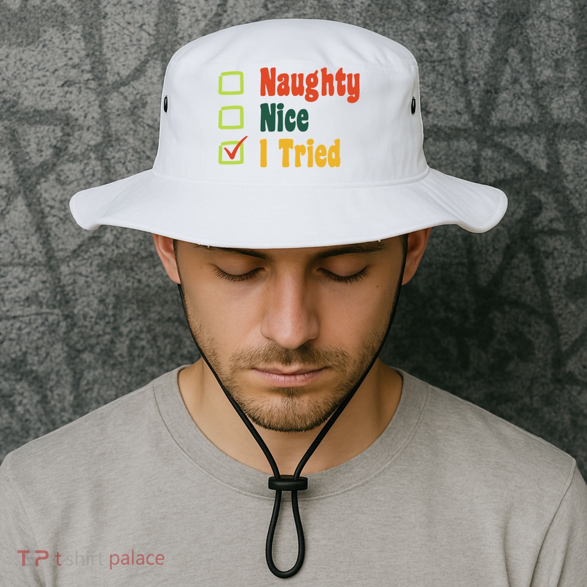 Naughty Nice I Tried Funny Christmas Bucket Hat