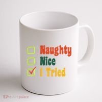 Naughty Nice I Tried Funny Christmas Coffee Mug thumb 1