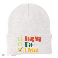 Naughty Nice I Tried Funny Christmas Beanie thumb 0