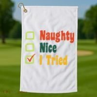 Naughty Nice I Tried Funny Christmas Golf Towel thumb 1