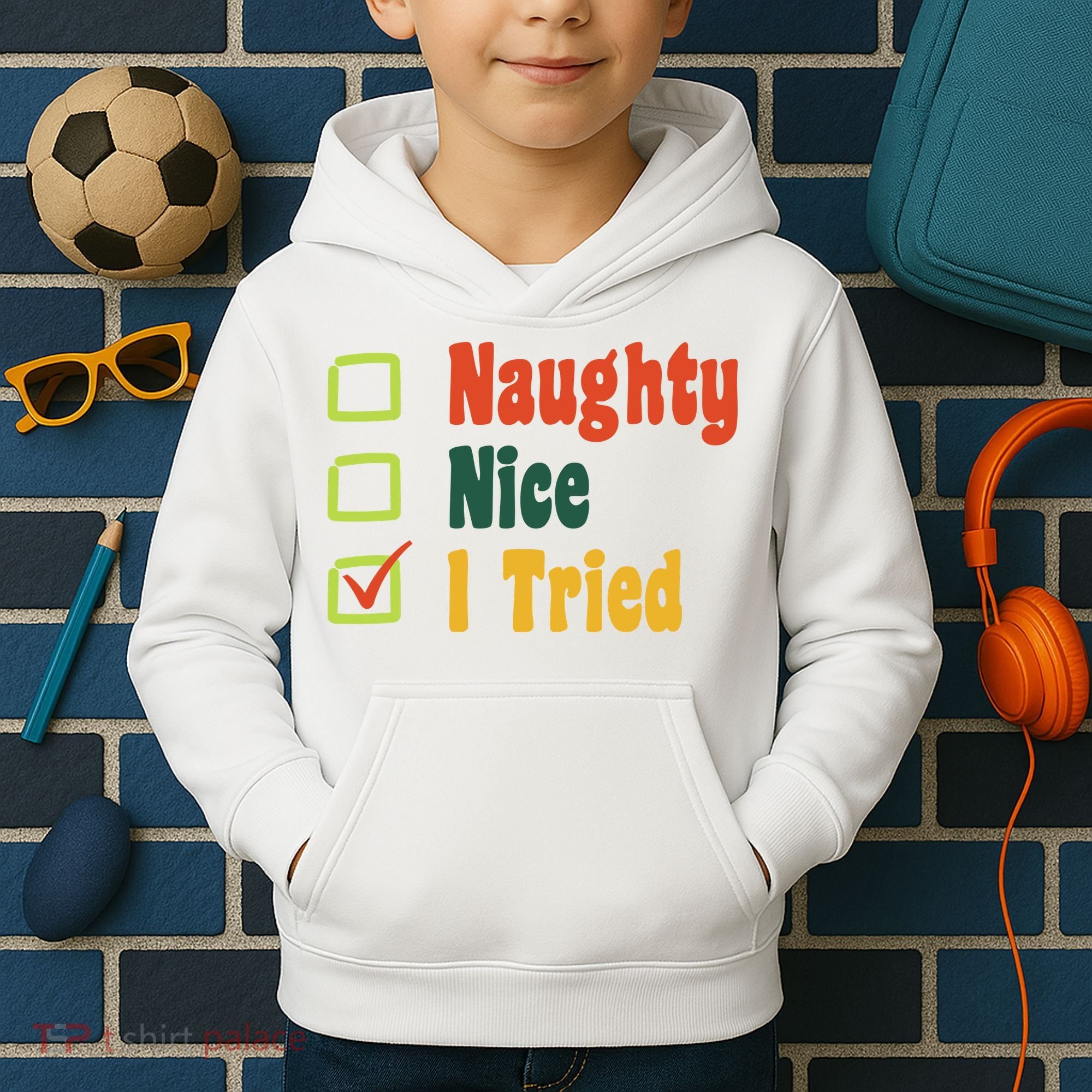 Naughty Nice I Tried Funny Christmas Kids Hoodie