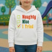 Naughty Nice I Tried Funny Christmas Kids Hoodie thumb 3