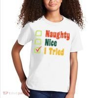 Naughty Nice I Tried Funny Christmas Kids T-Shirt thumb 2