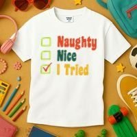Naughty Nice I Tried Funny Christmas Kids T-Shirt thumb 3