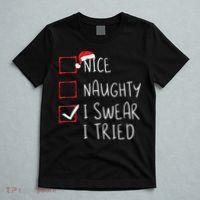 Nice Naughty I Swear I Tried Christmas List Xmas Santa Claus T-Shirt thumb 5