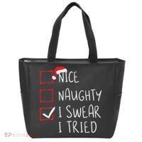 Nice Naughty I Swear I Tried Christmas List Xmas Santa Claus Tote Bag thumb 0