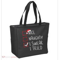 Nice Naughty I Swear I Tried Christmas List Xmas Santa Claus Tote Bag thumb 2