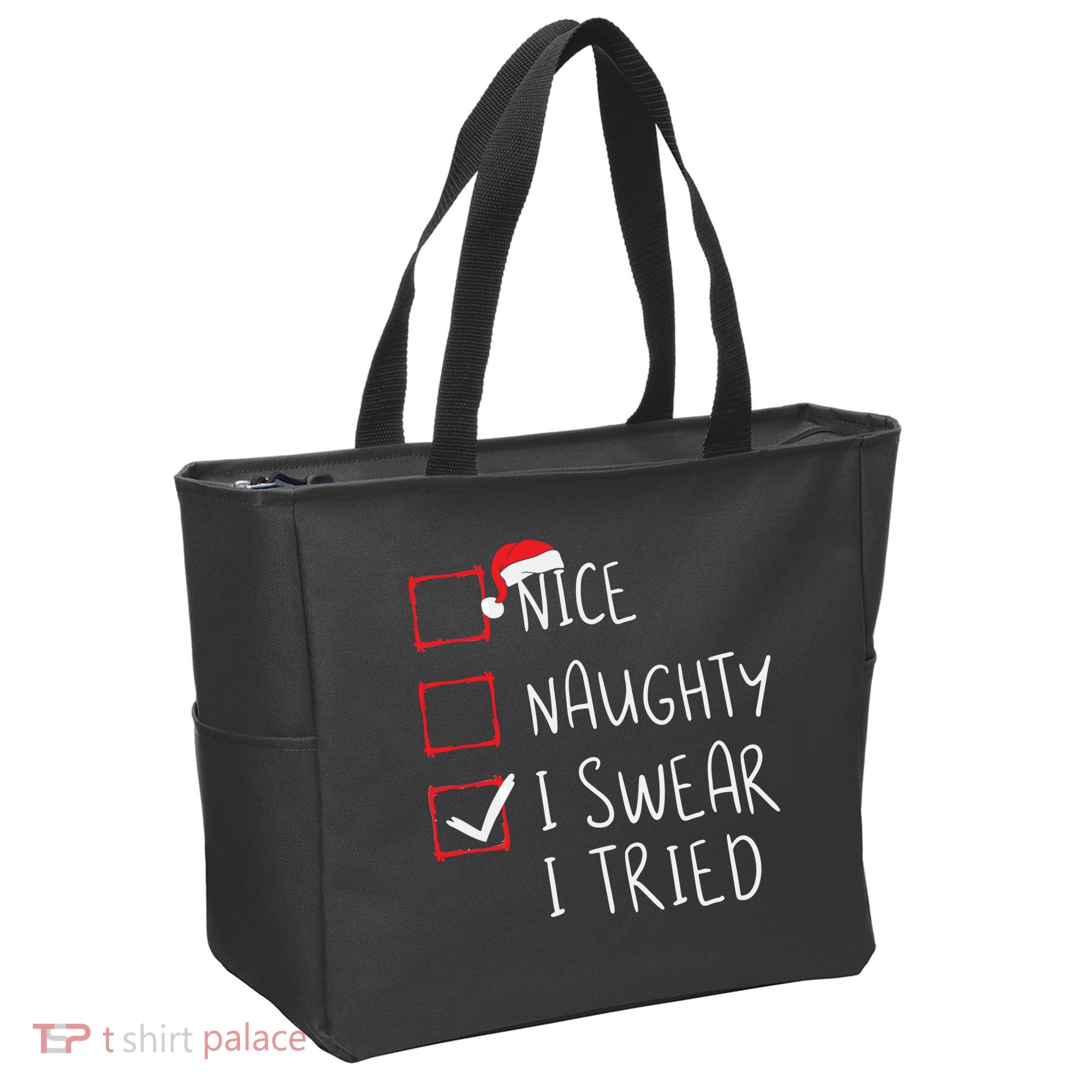 Nice Naughty I Swear I Tried Christmas List Xmas Santa Claus Tote Bag