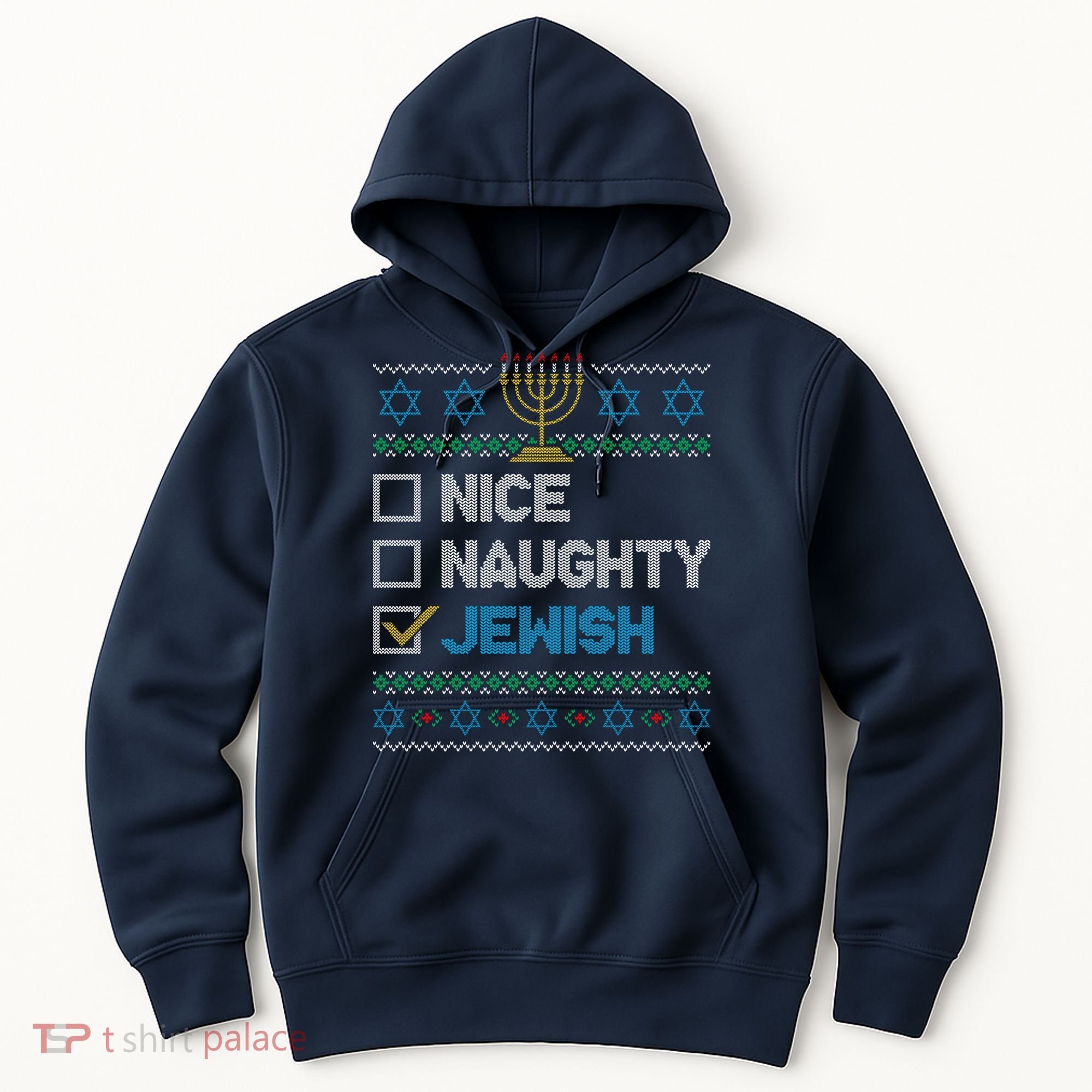 Nice Naughty Jewish Ugly Christmas Sweater Funny Hanukkah Hoodie