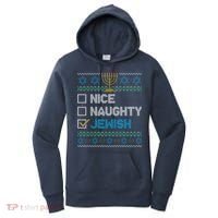 Nice Naughty Jewish Ugly Christmas Sweater Funny Hanukkah Women's Hoodie thumb 0