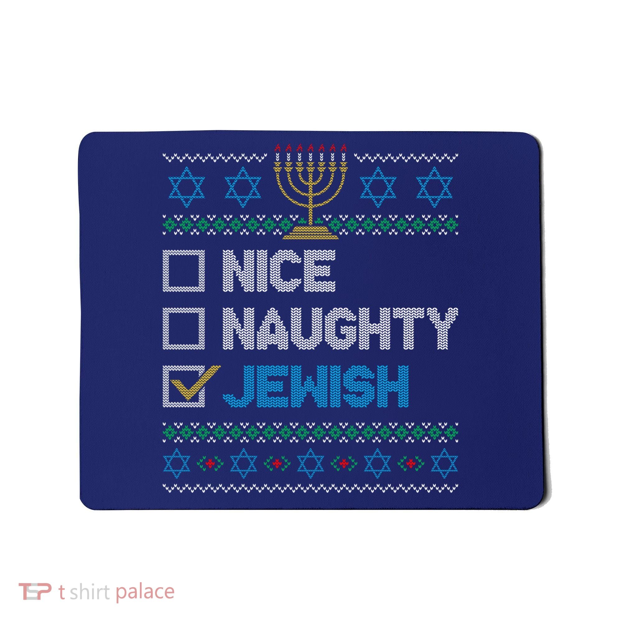 Nice Naughty Jewish Ugly Christmas Sweater Funny Hanukkah Mousepad